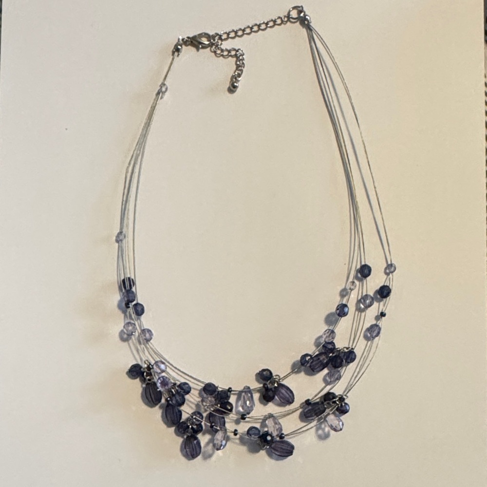 Elegant Multi-Strand Beaded Necklace - Silver and Blue